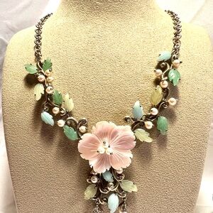 Necklace by Whitney Kelly multicolored MOP, Jade & pearls w earrings, 925 China